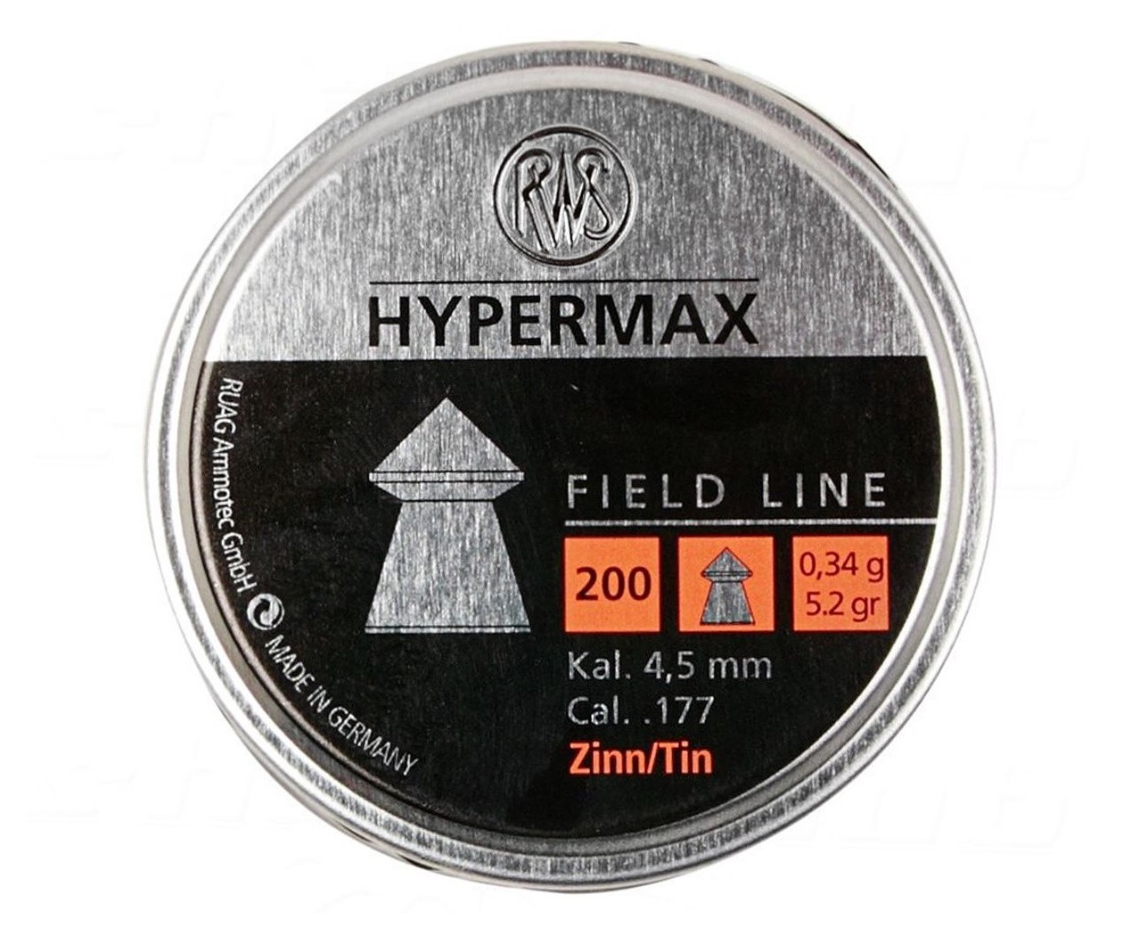 Пули RWS Hypermax 4,5 мм, 0,34 грамм, 200 штук